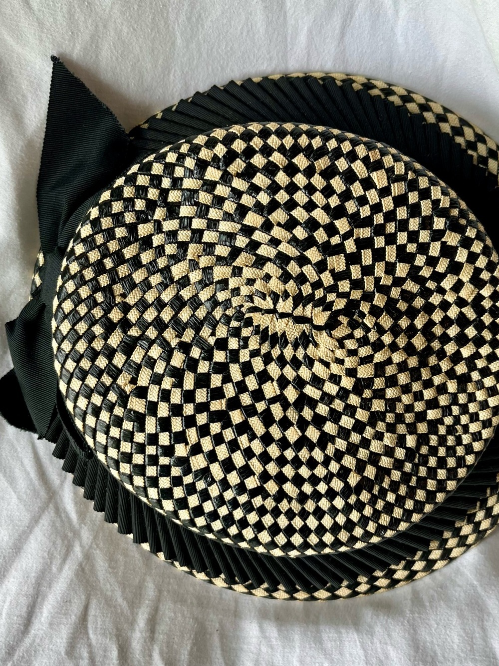 Vintage Black and Natural Woven Straw Hat - Picture 10 of 17